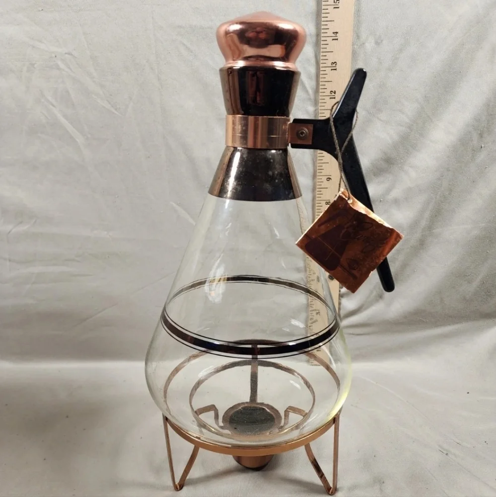 Antique Inland Copper/Glass Coffee Carafe Warmer Mid Century New In Box